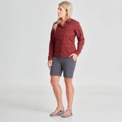 NRS Women's Long-Sleeve Guide Shirt -Outdoor Sports 10013 02 Vino Model Front 070821 1000x1000