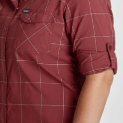 NRS Women's Long-Sleeve Guide Shirt -Outdoor Sports 10013 02 Vino Model RolledUpSleeve 070821 1000x1000