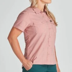 NRS Women's Short-Sleeve Guide Shirt -Outdoor Sports 10014 01 Mauve Model FrontCrop 062921 1000x1000