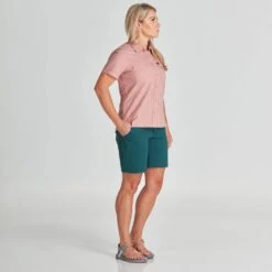 NRS Women's Short-Sleeve Guide Shirt -Outdoor Sports 10014 01 Mauve Model Front 062921 1000x1000