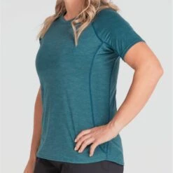 NRS Women's Silkweight Short-Sleeve Shirt -Outdoor Sports 10111 05 Mediterranea Model FrontCrop 090221 1000x1000