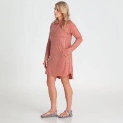 NRS Women's Silkweight Hoodie Dress 25 NRS Women's Silkweight Hoodie Dress -Outdoor Sports 10112 02 Mauve Model Front 090121 1000x1000