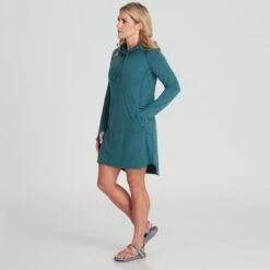 NRS Women's Silkweight Hoodie Dress 31 NRS Women's Silkweight Hoodie Dress -Outdoor Sports 10112 02 Mediterranea Model Front 090121 1000x1000
