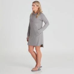 NRS Women's Silkweight Hoodie Dress 37 NRS Women's Silkweight Hoodie Dress -Outdoor Sports 10112 02 Sharkskin Model Front 090121 1000x1000