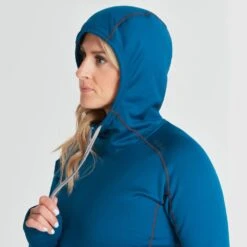 NRS Women's Expedition Weight Hoodie -Outdoor Sports 10134 02 Poseidon Model Hood 072721 1000x1000