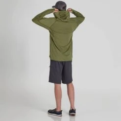 NRS Men's Silkweight Hoodie -Outdoor Sports 10139 05 Olive Model Back 092121 1000x1000