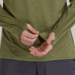 NRS Men's Silkweight Hoodie -Outdoor Sports 10139 05 Olive Model Detail 092121 1000x1000