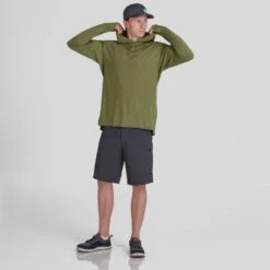 NRS Men's Silkweight Hoodie -Outdoor Sports 10139 05 Olive Model Front 092121 1000x1000