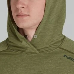 NRS Men's Silkweight Hoodie -Outdoor Sports 10139 05 Olive Model Hood 092121 1000x1000