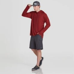 NRS Men's Silkweight Hoodie -Outdoor Sports 10139 05 Vino Model Front 092121 1000x1000