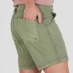 NRS Women's Canyon Short -Outdoor Sports 10154 02 Olive Model Detail 120221 1000x1000