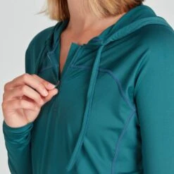 NRS Women's Ava Rashguard Hoodie -Outdoor Sports 10167 01 Mediterranea Model Detail 080221 1000x1000