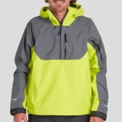 NRS Men's High Tide Splash Jacket -Outdoor Sports 20026 04 ChartreuseGray Model FrontCrop 102121 1000x1000