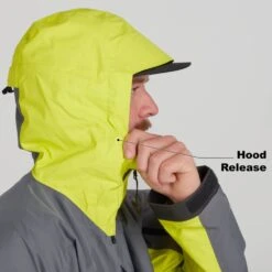 NRS Men's High Tide Splash Jacket -Outdoor Sports 20026 04 ChartreuseGray Model HoodRelease 030122 1000x1000