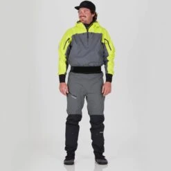 NRS Men's Riptide Splash Jacket -Outdoor Sports 20030 03 ChartreuseGray Model Front 102121 1000x1000