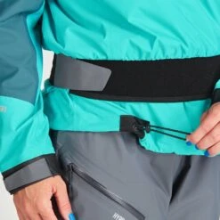 NRS Women's Helium Splash Jacket 17 NRS Women's Helium Splash Jacket -Outdoor Sports 20036 02 MediterraneaAqua Model Drawstring 070821 1000x1000