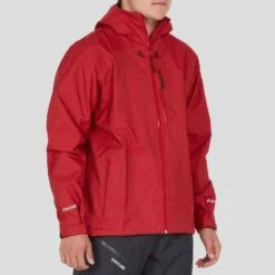 NRS Men's Teeko Rain Jacket -Outdoor Sports 20040 01 Red Model FrontCrop 102121 1000x1000