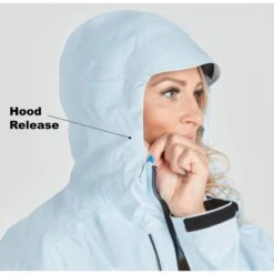 NRS Women's Teeko Rain Jacket -Outdoor Sports 20043 01 Cloud Model HoodButton 030122 1000x1000