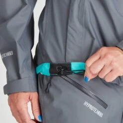 NRS Women's Teeko Rain Jacket -Outdoor Sports 20043 01 Gray Model Drawstring 070821 1000x1000