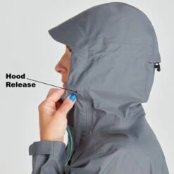 NRS Women's Teeko Rain Jacket -Outdoor Sports 20043 01 Gray Model HoodRelease 030122 1000x1000