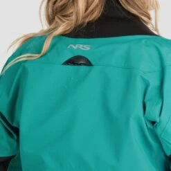 NRS Women's Crux Dry Suit 28 NRS Women's Crux Dry Suit -Outdoor Sports 22532 05 Jade Model NeckDrain 061722 1000x1000
