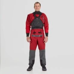 NRS Men's Explorer Semi-Dry Suit 24 NRS Men's Explorer Semi-Dry Suit -Outdoor Sports 22534 04 Red Model FrontPFD 062822 1000x1000