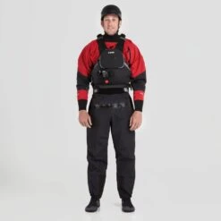 NRS Men's Pivot Dry Suit -Outdoor Sports 22536 03 Red Model FrontPFD 062822 1000x1000