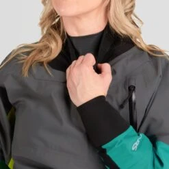 NRS Women's Pivot Dry Suit 21 NRS Women's Pivot Dry Suit -Outdoor Sports 22537 03 JadeLime Model NeckGasket 061722 1000x1000