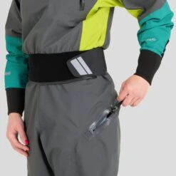NRS Women's Pivot Dry Suit 28 NRS Women's Pivot Dry Suit -Outdoor Sports 22537 03 JadeLime Model ReliefZipper 061722 1000x1000