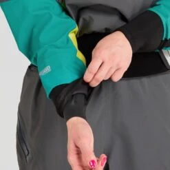 NRS Women's Pivot Dry Suit 26 NRS Women's Pivot Dry Suit -Outdoor Sports 22537 03 JadeLime Model WristGasket 061722 1000x1000