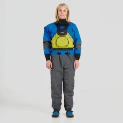 NRS Women's Explorer Semi-Dry Suit 24 NRS Women's Explorer Semi-Dry Suit -Outdoor Sports 22538 02 Blue Model FrontPFD 061722 1000x1000