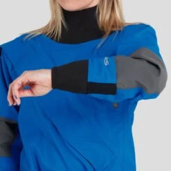 NRS Women's Explorer Semi-Dry Suit 19 NRS Women's Explorer Semi-Dry Suit -Outdoor Sports 22538 02 Blue Model WristDrain 061722 1000x1000