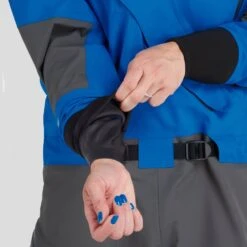 NRS Women's Explorer Semi-Dry Suit 20 NRS Women's Explorer Semi-Dry Suit -Outdoor Sports 22538 02 Blue Model WristGasket 061722 1000x1000