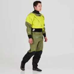 NRS Men's Axiom GORE-TEX Pro Dry Suit -Outdoor Sports 22550 01 Chartreuse Model Front 092821 1000x1000