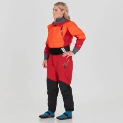NRS Women's Axiom GORE-TEX Pro Dry Suit -Outdoor Sports 22551 01 PoppyVino Model Front 092121 1000x1000