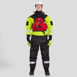 NRS Ascent SAR Dry Suit -Outdoor Sports 22561 01 SafetyYellow Model FrontPFD 111021 1000x1000
