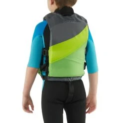NRS Crew Child PFD -Outdoor Sports 40002 02 Model Back GreenGray 012318 1000x1000