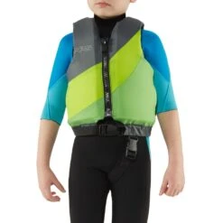 NRS Crew Child PFD -Outdoor Sports 40002 02 Model Front GreenGray 012318 1000x1000
