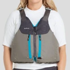 NRS Women's Zoya Mesh Back PFD -Outdoor Sports 40029 03 Silver Model FrontCrop 041522 1000x1000