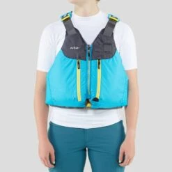 NRS Women's Zoya Mesh Back PFD -Outdoor Sports 40029 03 Teal Model Front 061522 1000x1000