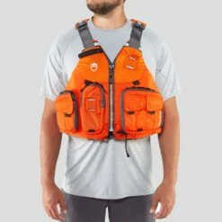 NRS Chinook OS Fishing PFD -Outdoor Sports 40071 01 Orange Model Front 062722 1000x1000