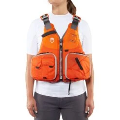 NRS Raku Fishing PFD -Outdoor Sports 40074 01 Orange Model Front 071818 1000x1000