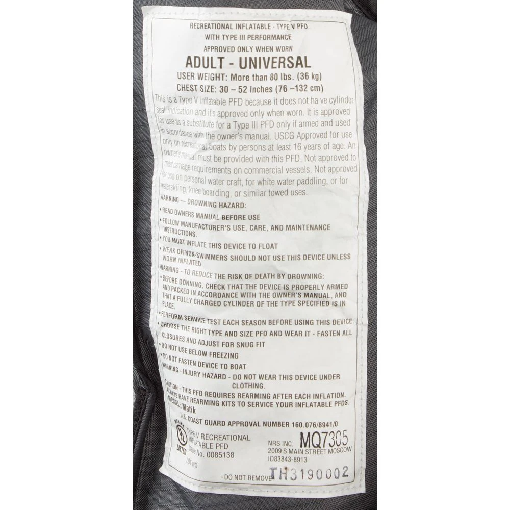 NRS Matik Inflatable PFD 16 NRS Matik Inflatable PFD - Image 14