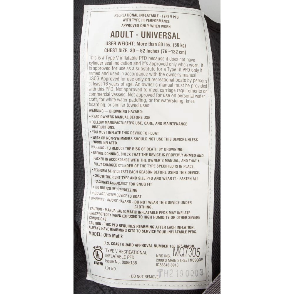 NRS Otto Matik Inflatable PFD 14 NRS Otto Matik Inflatable PFD - Image 12